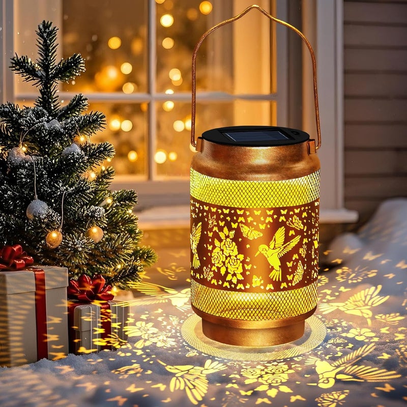 EDOF Christmas Gifts for Women Solar Lanterns Outdoor Waterproof Hummingbird Garden Decor,Birthday Gifts for Women Mom Grandma,Hanging Solar Lights Outside Hollowed-Out Lantern for Patio,Yard Art,Porch - Image 2